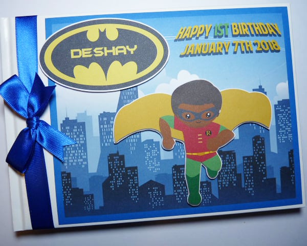 Batman Robin birthday guest book, superman birthday party gift