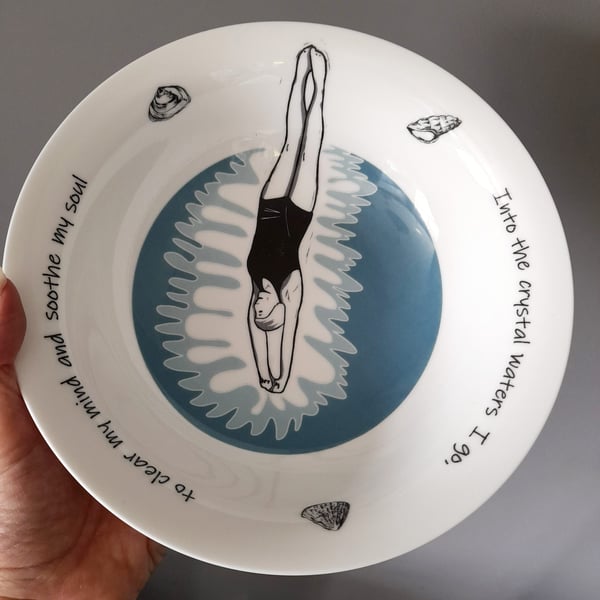 Wild Swimmer Bowl - ceramic, female swimmer, sea swimming, cold water