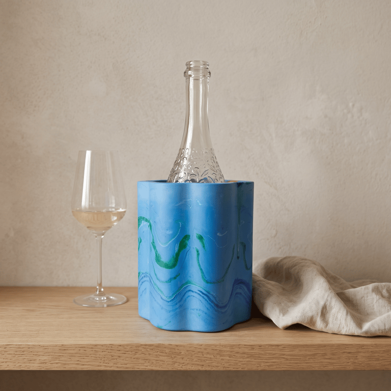 Blue and Green Ocean Marbled Wine Cooler Handmade 750ml Bottle Cooler