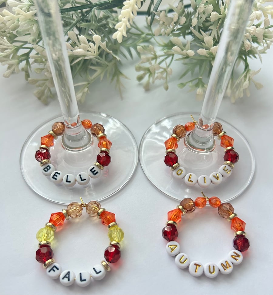 Personalised Autumn Wine Glass Charms Handmade
