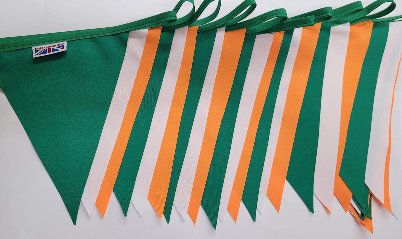 Ireland fabric bunting - green, white and orange flags. 10 mtrs