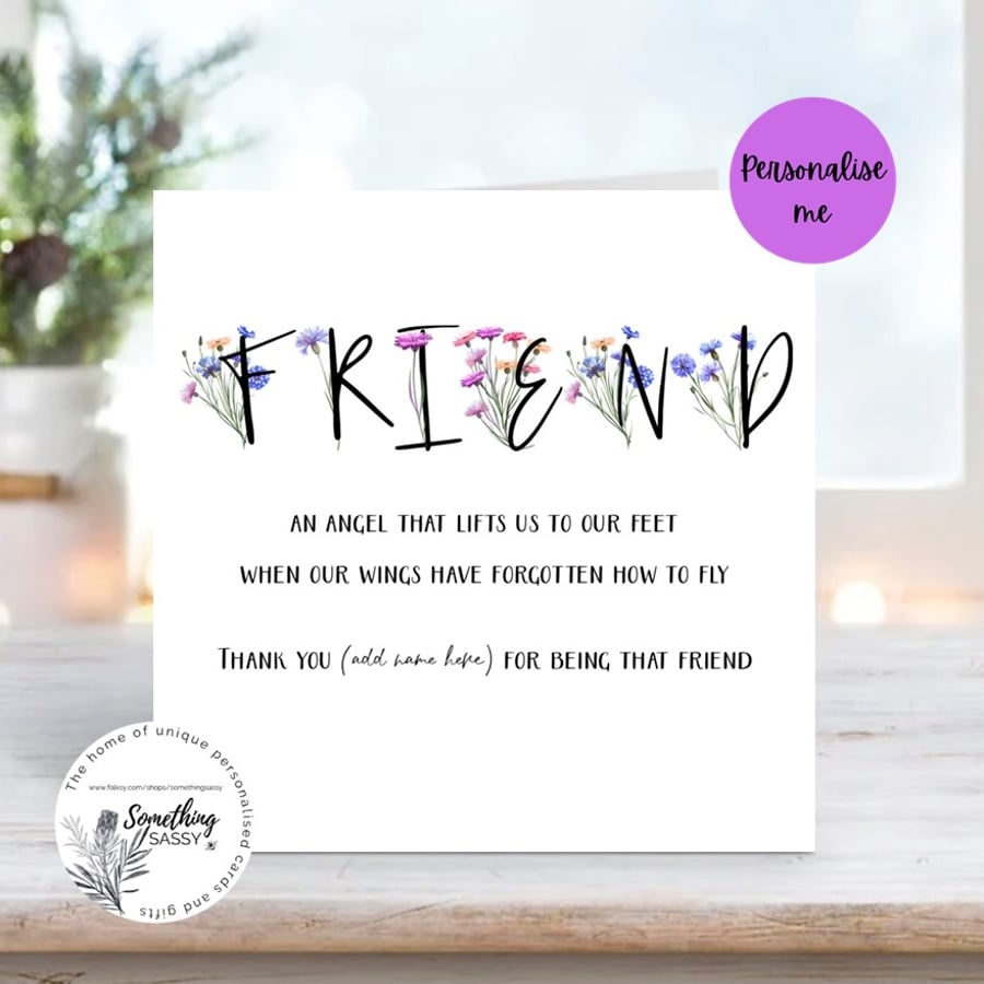 Personalised  Watercolour print Friend Card - Thank you - Support - Love 
