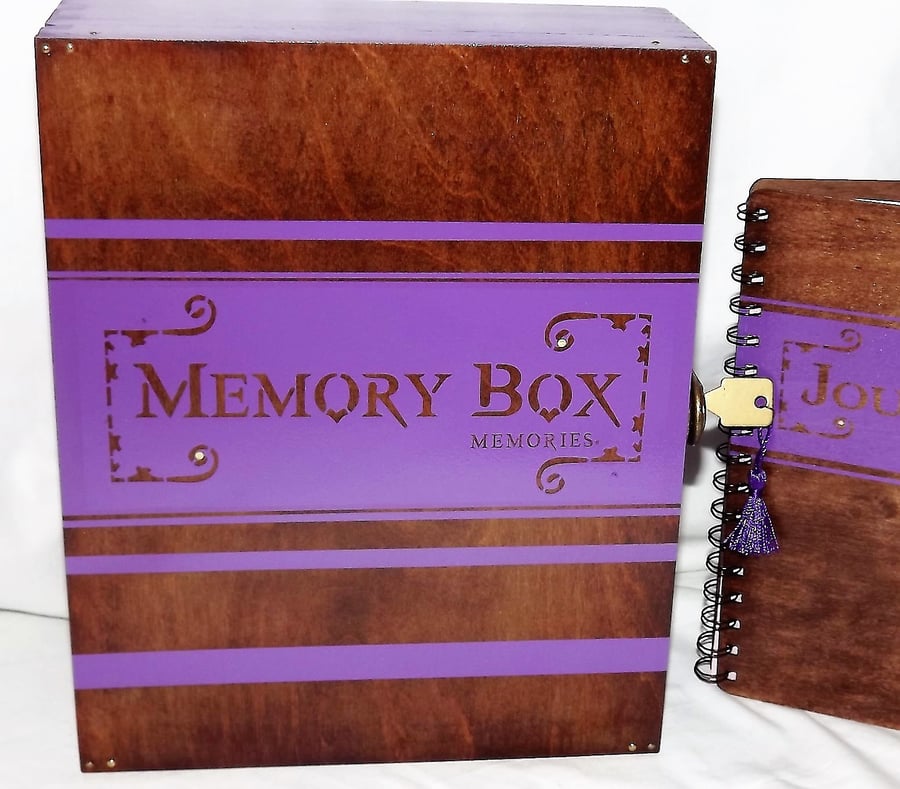 Large LOCKABLE WOODEN MEMORY BOX With a MATCHING wooden Journal. Storage. Dairy.