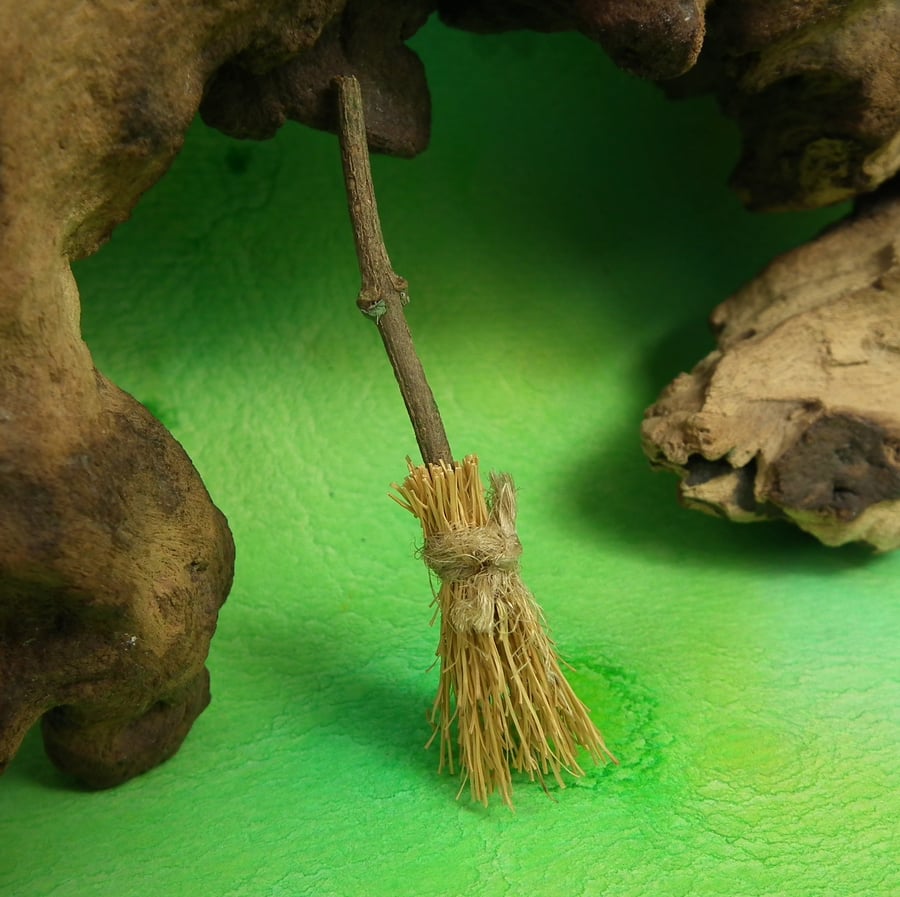 Tiny Witch's Broom Broomstick Halloween 2" OOAK Sculpt by Ann Galvin