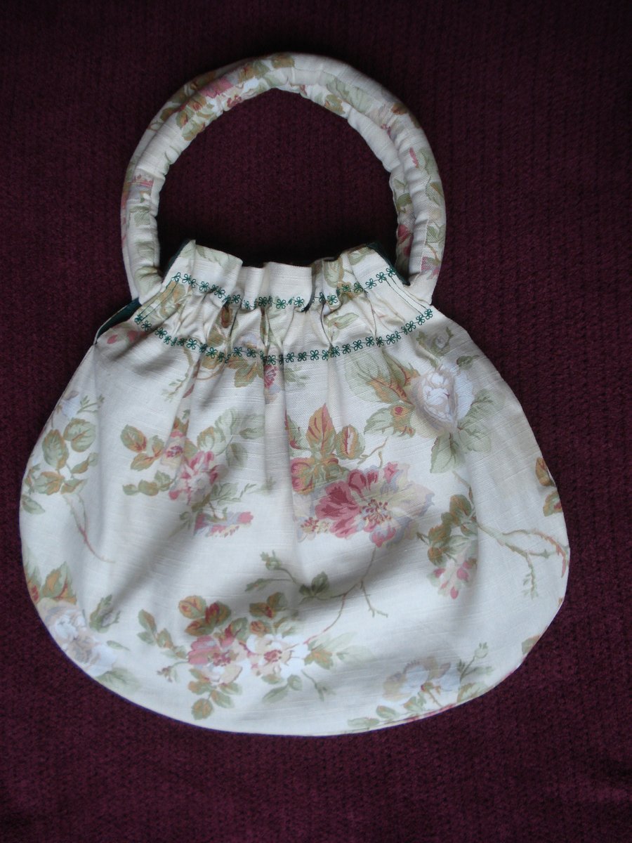 Handmade Fully Reversable Knitting Bag Floral Or Green (R828)