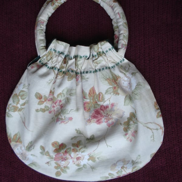 Handmade Fully Reversable Knitting Bag Floral Or Green (R828)