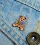 Handmade Aster Teddy Bear Brooch, September Birth Flower, Personalised Pin - Image 3