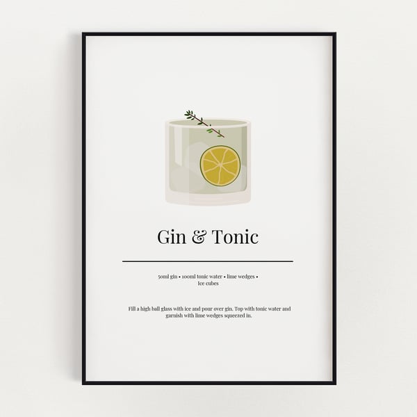 GIN AND TONIC COCKTAIL WALL ART PRINT