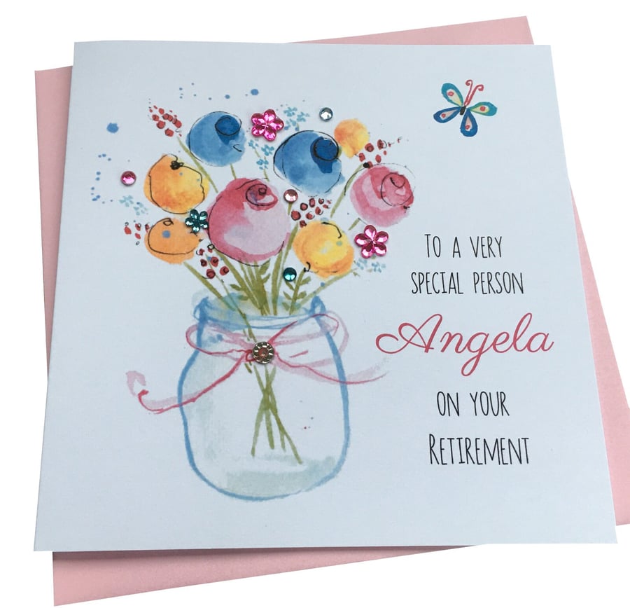 Personalised Handmade Flower Vase Card- Retirement -get well- Thank you etc any 