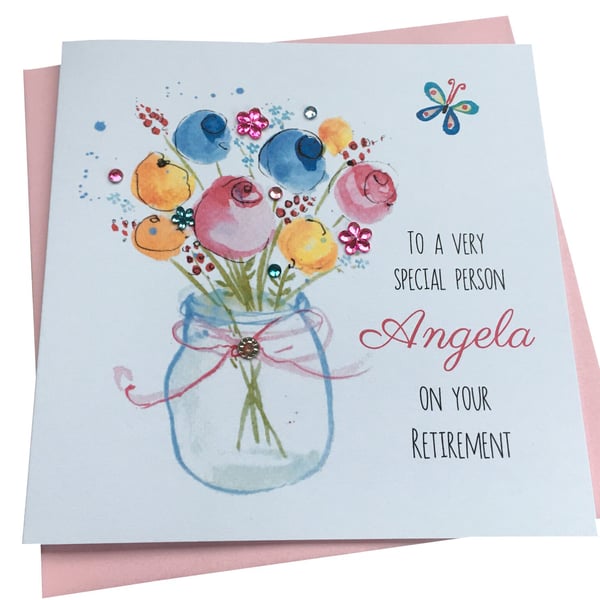 Personalised Handmade Flower Vase Card- Retirement -get well- Thank you etc any 