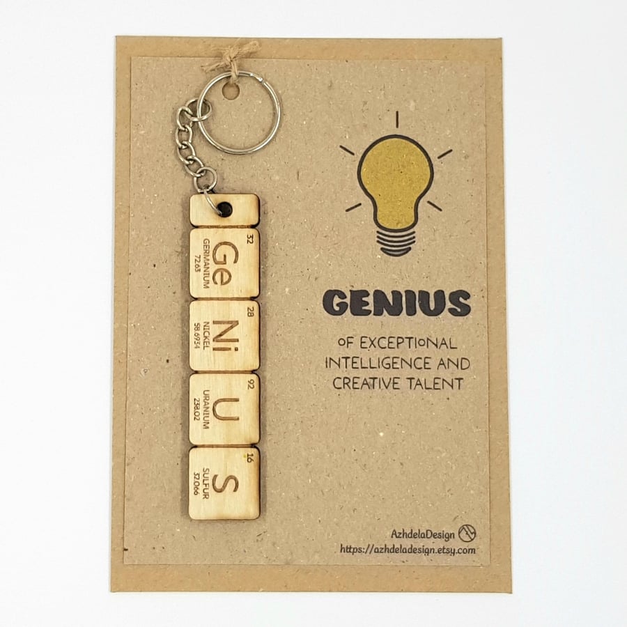 Genius Keyring Gift, Science Quirky Keychain, Periodic Table Chemistry