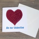 Textile Valentine card - 'Be My Valentine'