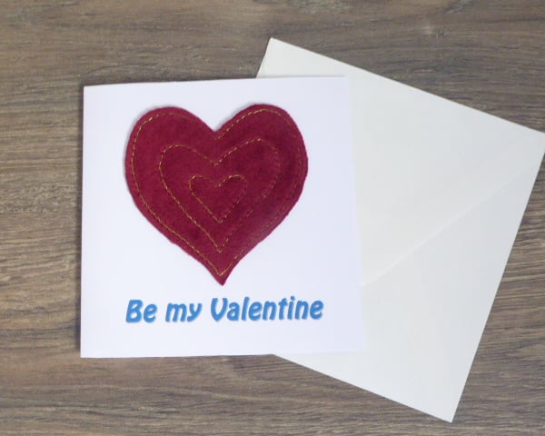 Textile Valentine card - Be My Valentine