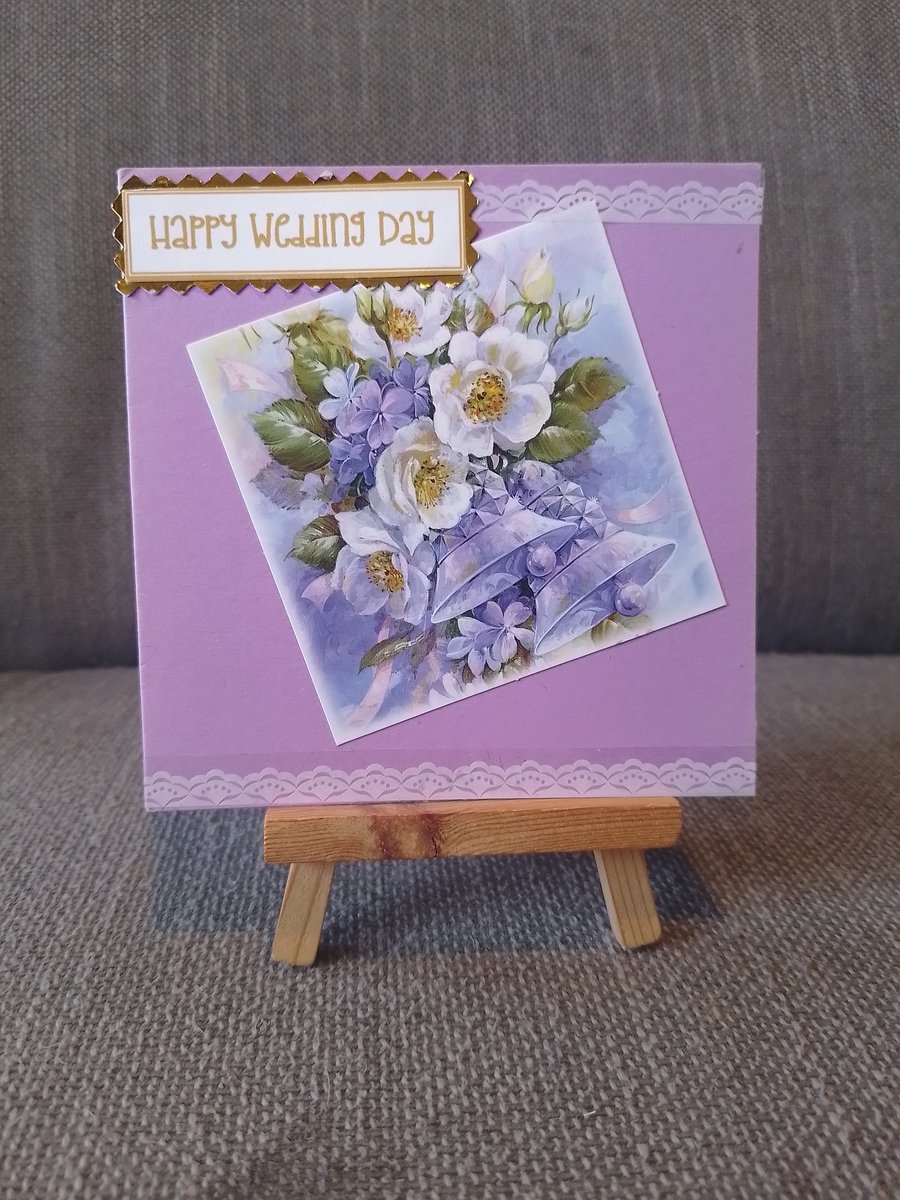 Bells and Flowers wedding day congratulations card handmade