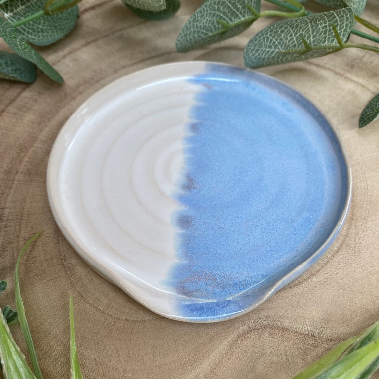 Handmade Ceramic Pale Blue and White Spoon Rest