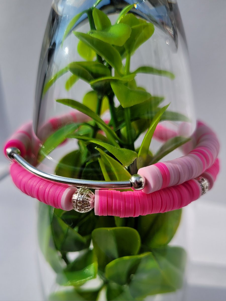 Bracelet set, flat bead, jewellery set, gift for her, pink jewellery 