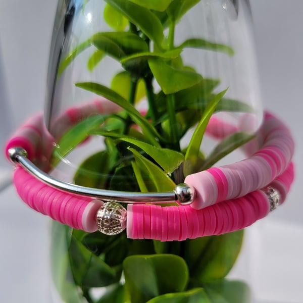Bracelet set, flat bead, jewellery set, gift for her, pink jewellery 
