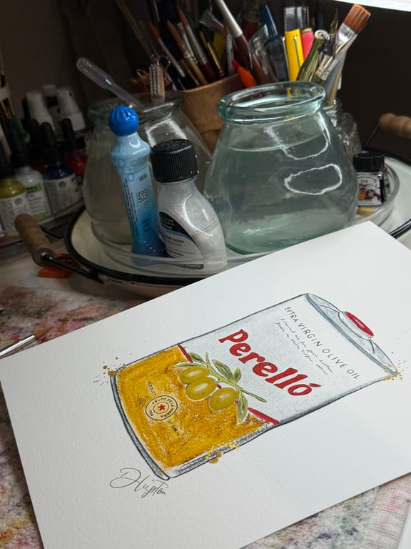 Hand Finished Watercolour A4 Art Print - Perello Olive Oil