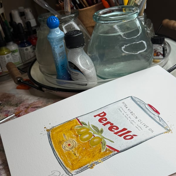 Hand Finished Watercolour A4 Art Print - Perello Olive Oil