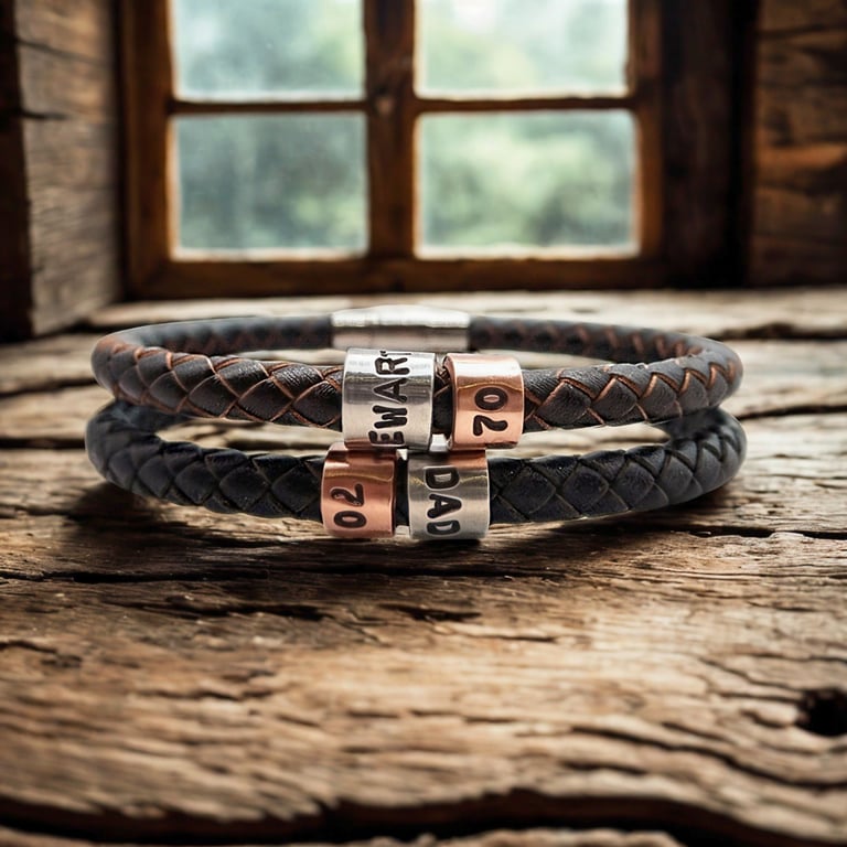 70th Birthday Gift - Personalised Leather Bracelet - Dad Brother Grandad Husband