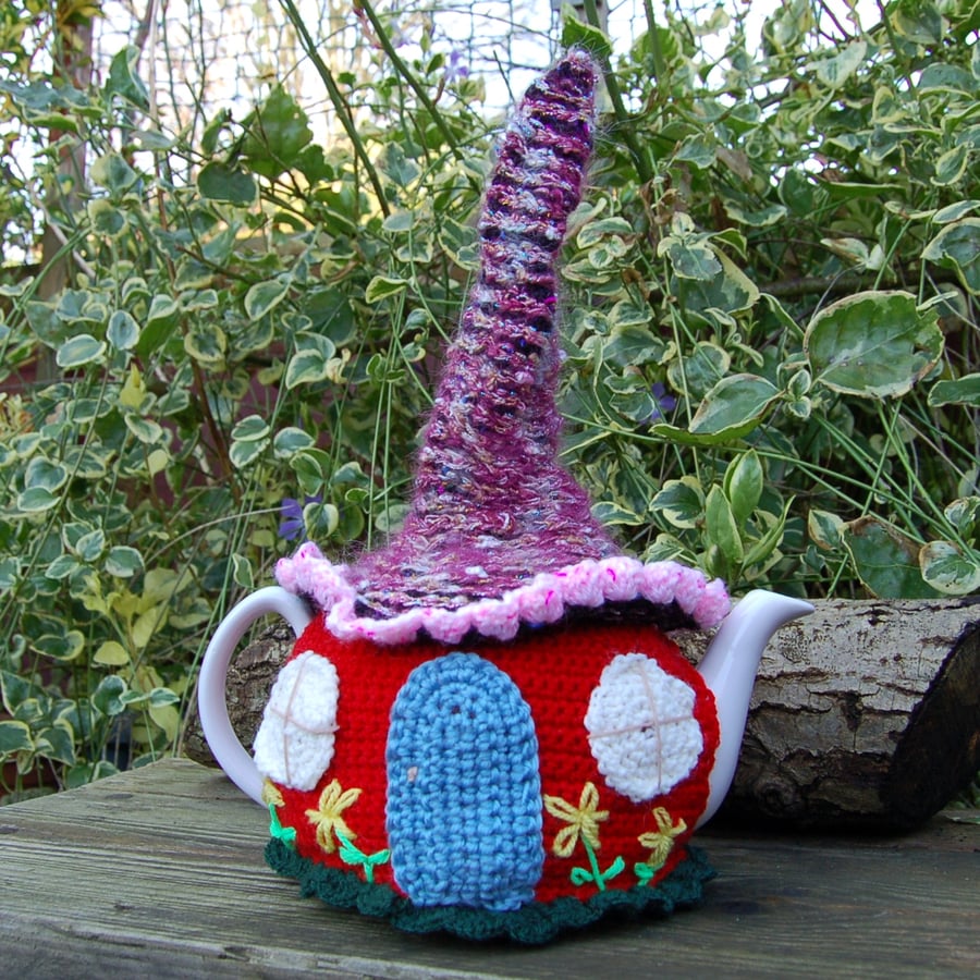 Seconds Sunday - tea cosy, Crochet Fantasy cottage  tea cosy for a large teapot
