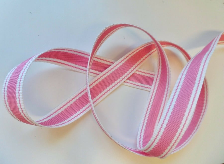 3 metres twill stripe tape ribbon pink for crafts