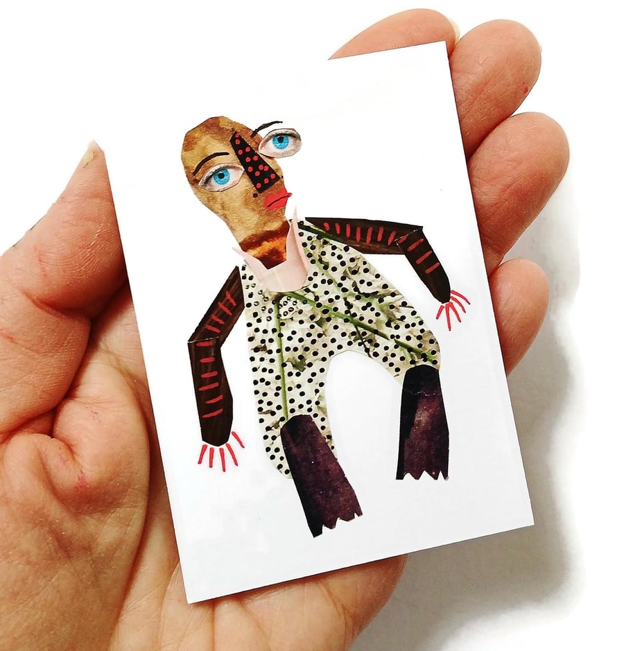 Original Collage ACEO Miniature Figure Artwork Mixed Media Surreal Weird Tiny Ar