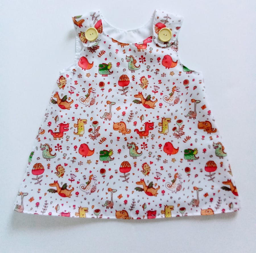 6-12 months, A Line dress, Summer dress, pinafore, Dinosaurs, monsters    