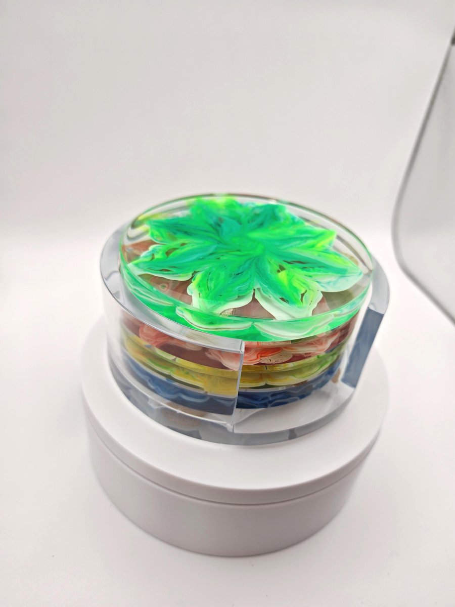 Bloom Resin Coaster Set: Colorful Flower Designs with Floral Stand