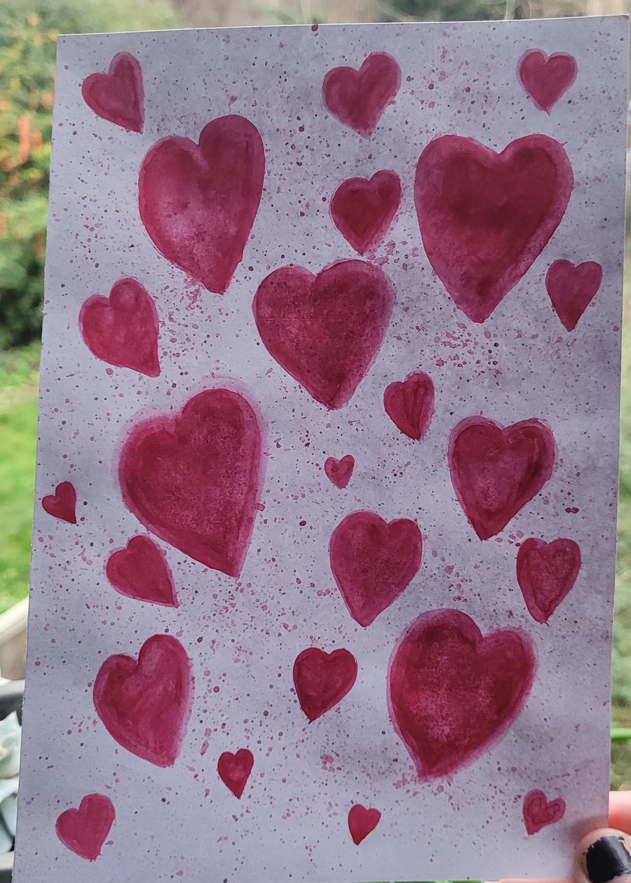 Love hearts watercolour art
