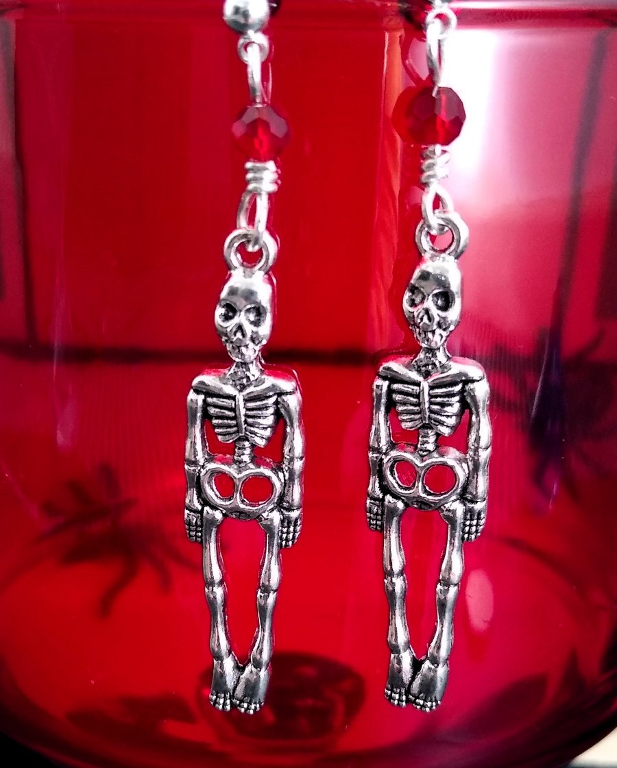 Silver Plate Metal Skeleton Stud Earring, Gothic Earrings