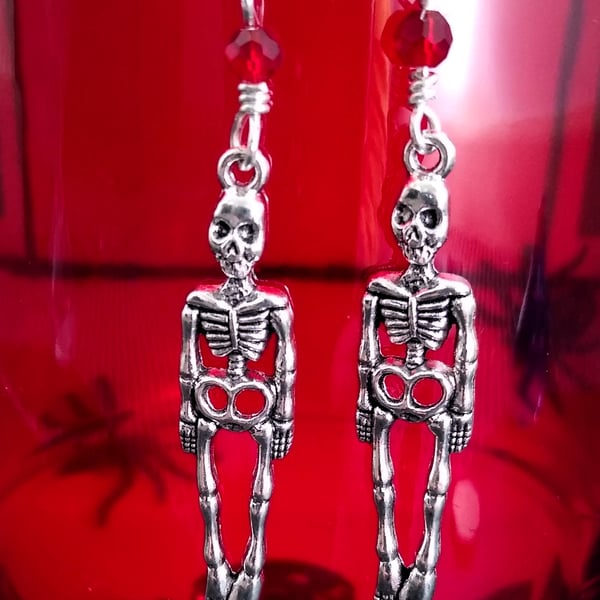 Silver Plate Metal Skeleton Stud Earring, Gothic Earrings