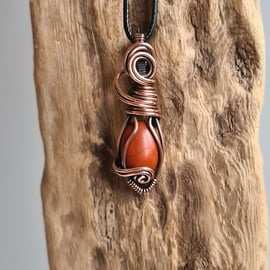Handmade Natural Red Jasper & Antiqued Copper Pendant Necklace Gift Boxed