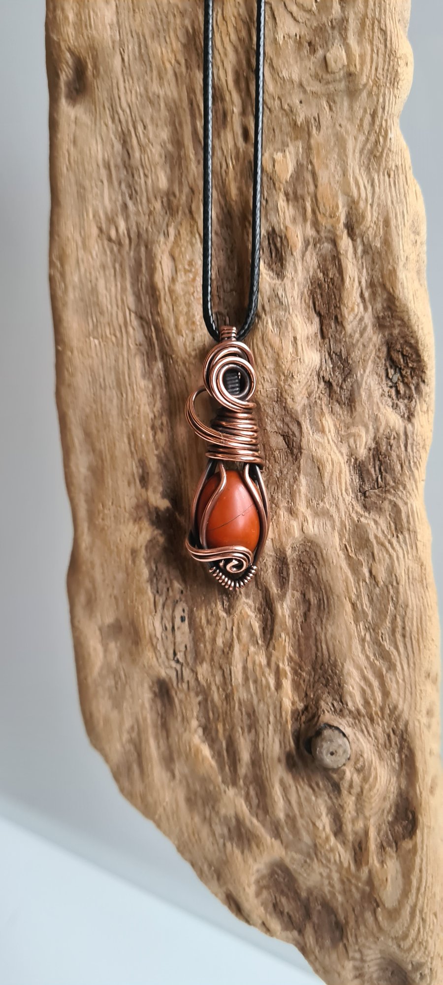 Handmade Natural Red Jasper & Antiqued Copper Pendant Necklace Gift Boxed