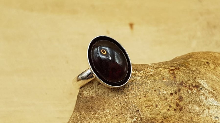 Garnet Ring. January birthstone. Adjustable sterling silver rings for women
