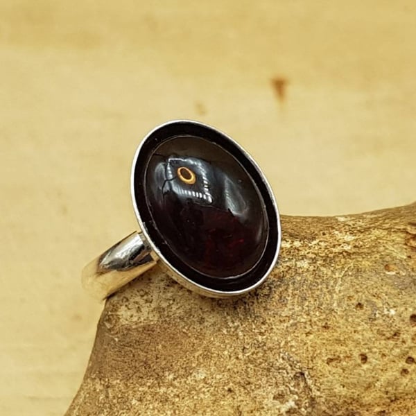 Garnet Ring. January birthstone. Adjustable sterling silver rings for women