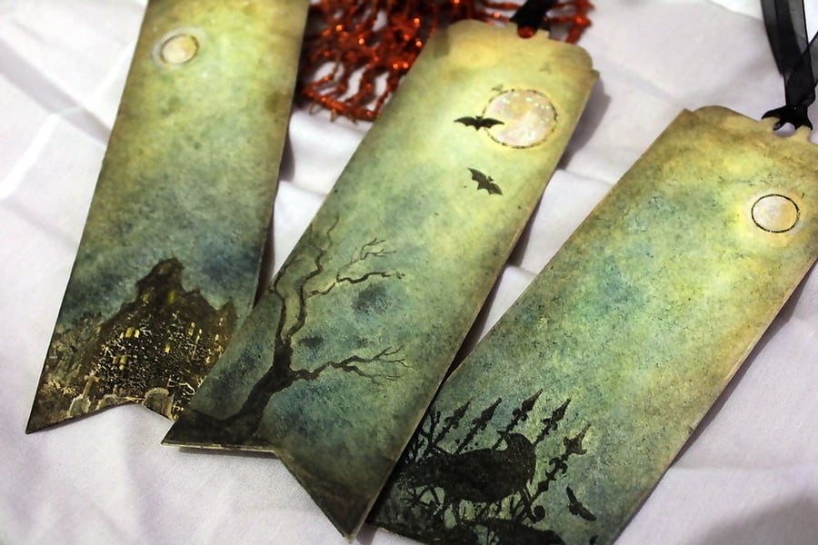 Halloween Bookmarks - Gift Party Favours, Haunted House, Raven and Bats