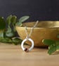 Textured Sterling Silver Circle Necklace with Garnet