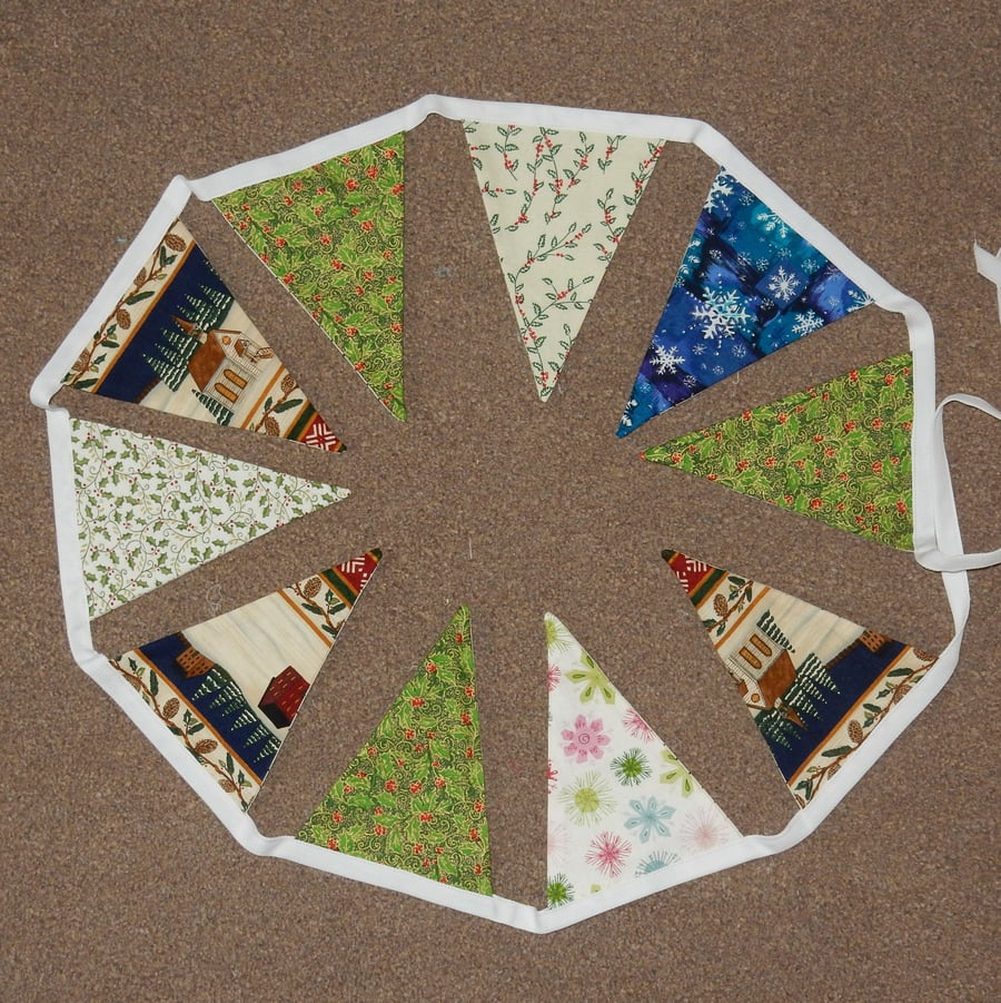 Bunting holly snowflakes and Christmas cottages