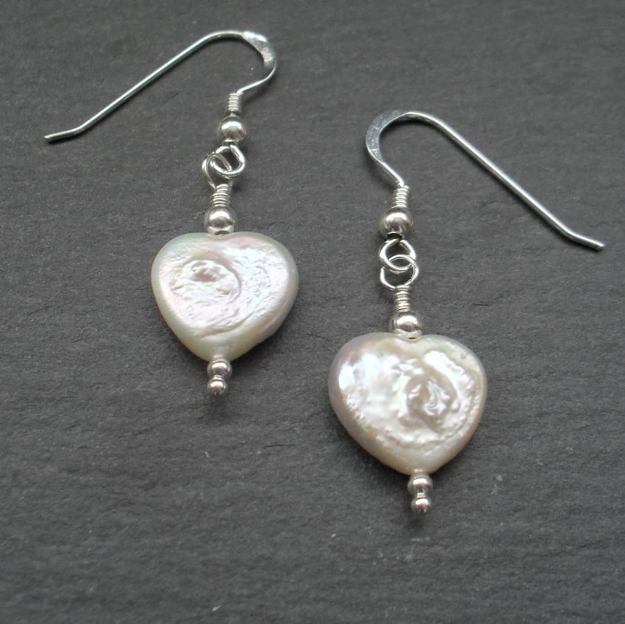 Freshwater Heart Shaped Pearl Earrings Sterling Silver