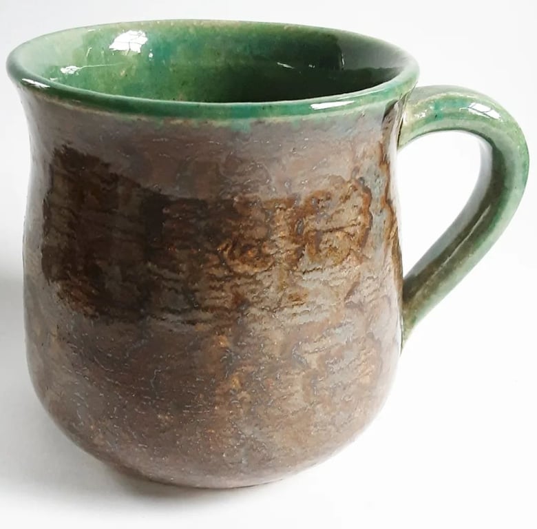 Green and Brown Glazed Mug - Hand Thrown Stoneware Ceramic Mug 
