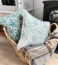 Hand Printed Organic Cotton Square Cushion  - ASTA - Teal Blue - Image 3