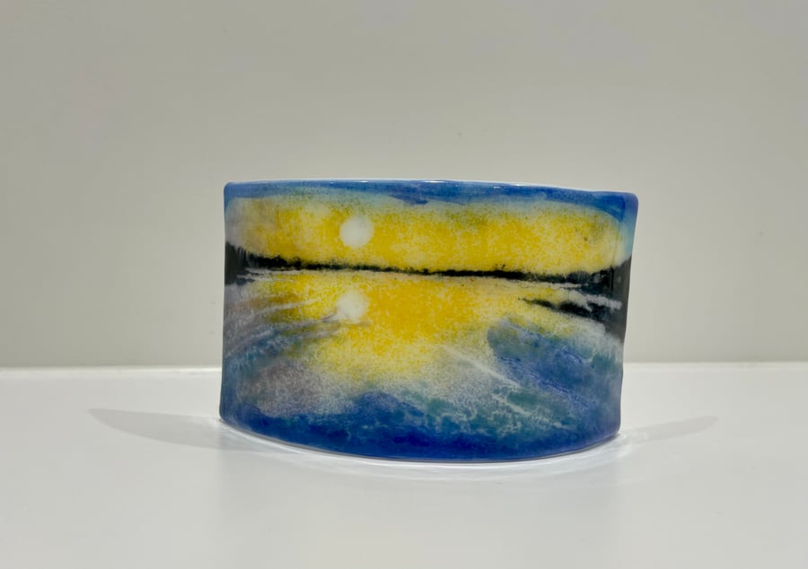 Fused glass curved sunset seascape 