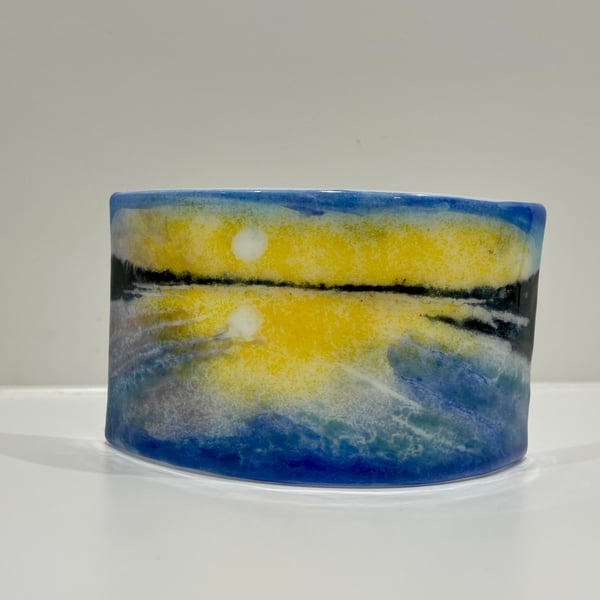 Fused glass curved sunset seascape 