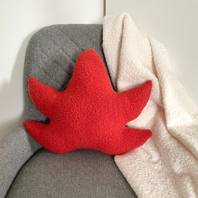 Rust Orange Maple Leaf Pillow Fall Bouclé Throw Pillow Autumn Decor Cushion