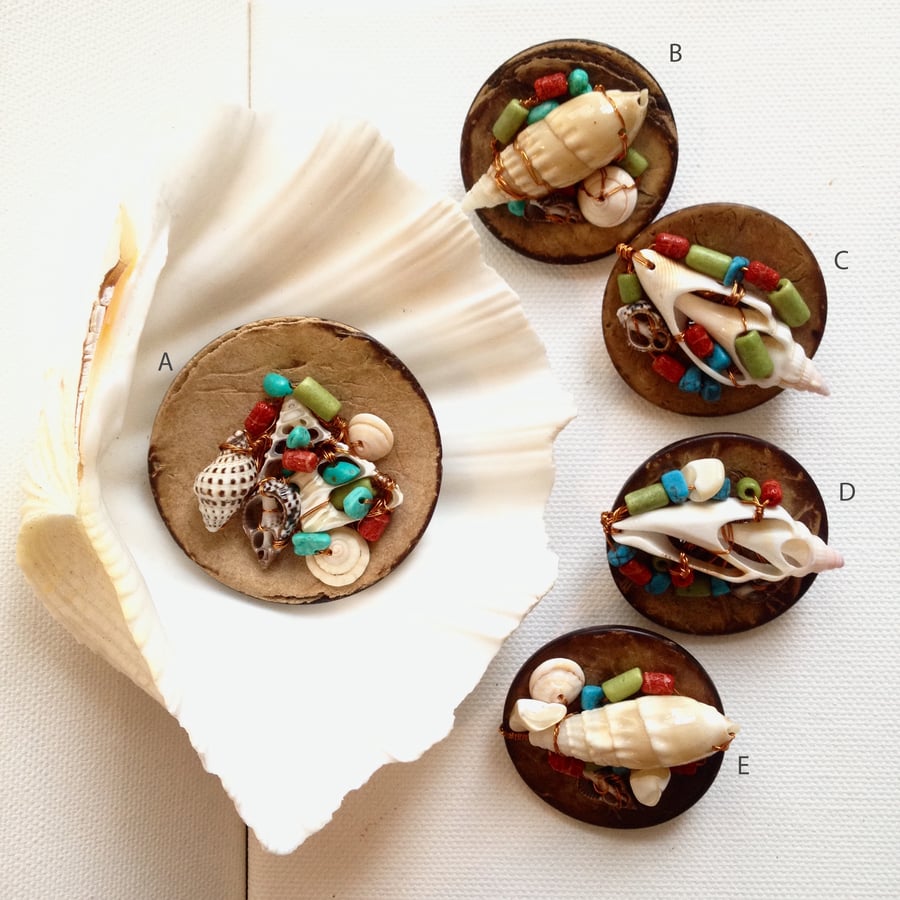 WAS 12.00 NOW 8.80, Coconut button handmade shell brooch
