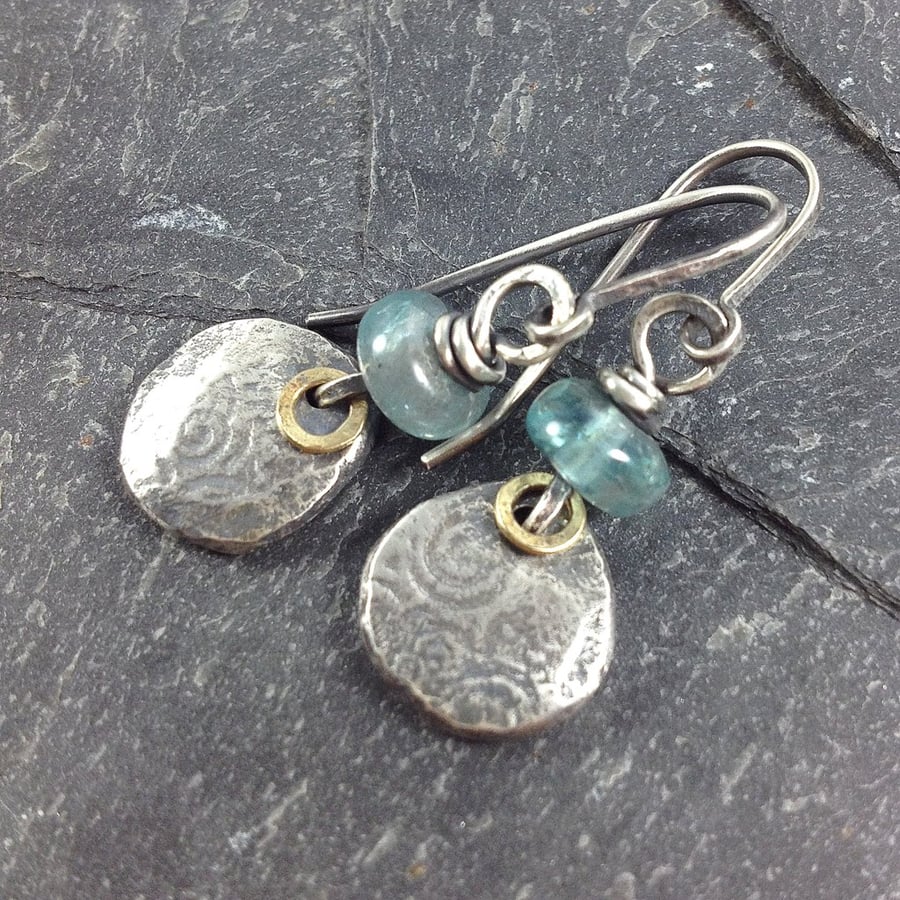 Silver, gold and apatite Relic earrings