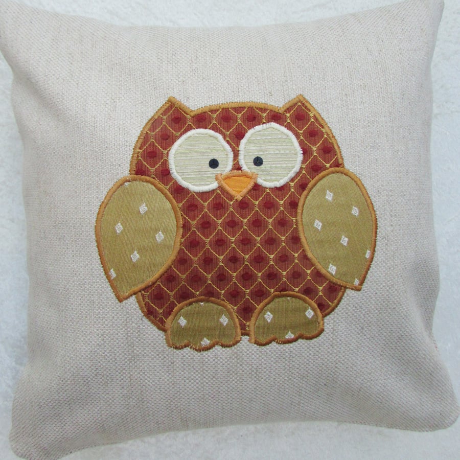 Owl cushion - Cream with terracotta and gold appliqued owl