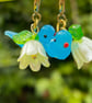 Glass bluebird flower huggie hoops Brass pearlised floral - Image 4
