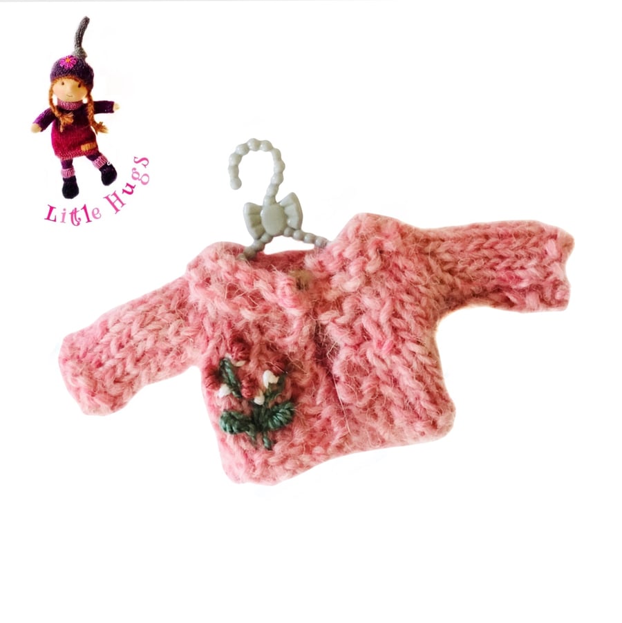 Cerise Embroidered Cardigan to fit the Little Hug Dolls